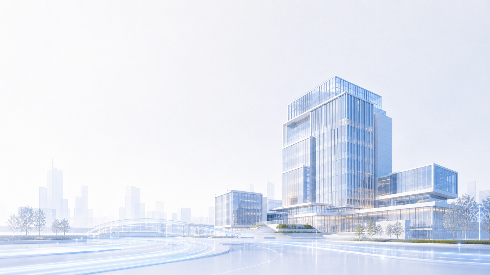 明亮通透的现代科技企业办公园区写意图